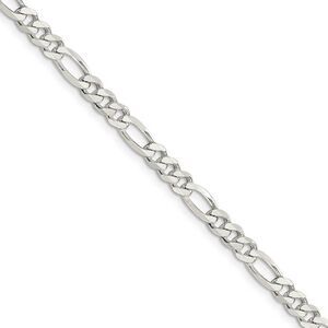 4.5mm Sterling Silver, Solid Figaro Chain Necklace, 24 Inch
